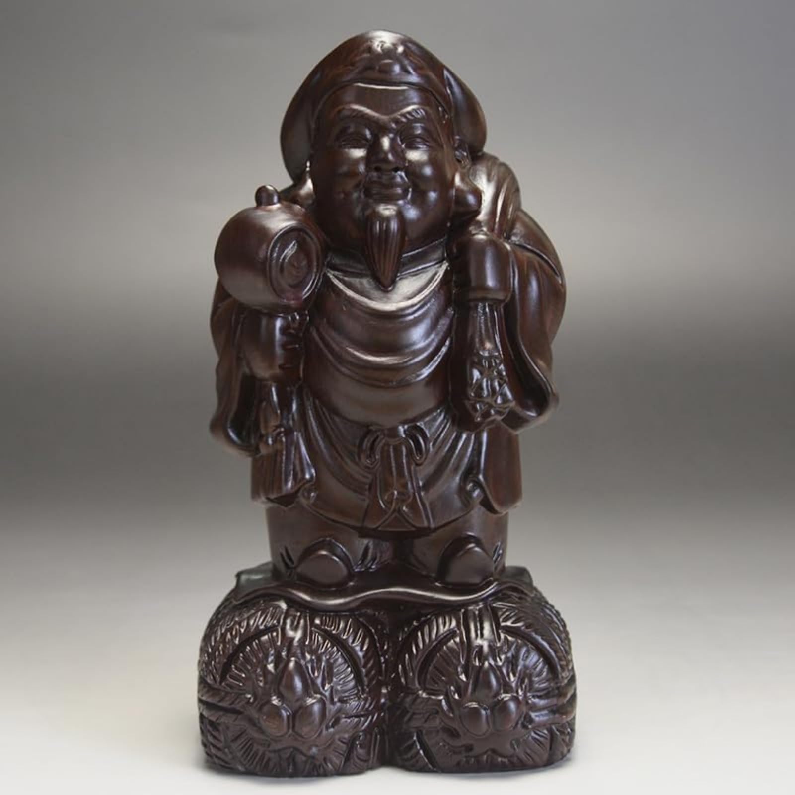 Amazon｜黒檀無垢材彫刻 大平天福仏像 福の神 木彫り仏像置物 開運